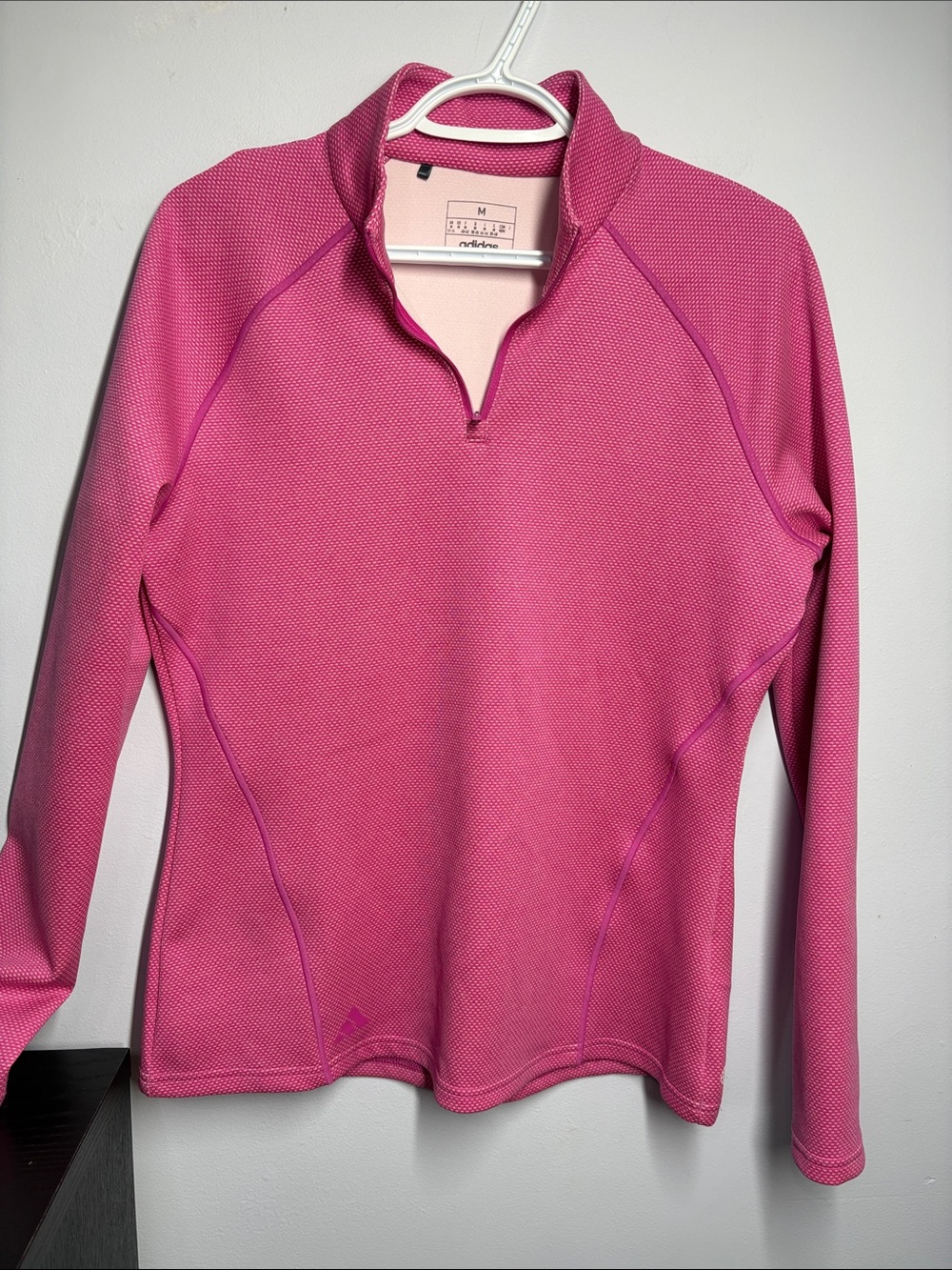Adidas Pink Polka Dot Long-Sleeve Quarter-Zip Performance Top